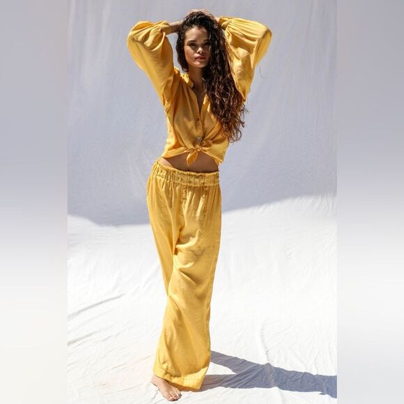 NWOT Jen's Pirate Booty Golden Sun Silk Blend Blouse/ Wide Leg Set Size Large - Picture 1 of 16
